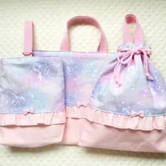 ハンドメイド　女の子　レッスンバッグ　パープル　ピンク　体操服袋　ユニコーン