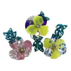 花モチーフ ヘアクリップ 3個セット　結婚式　2次会　お呼ばれ