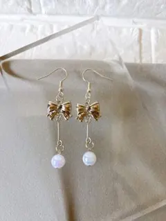 リボン パール 揺れるピアス 上品 結婚式 お呼ばれ #17