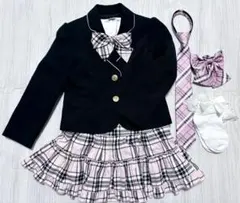 キッズ　ブレザー　女の子　制服風　ピンク　チェック柄　入学式　卒園式　120