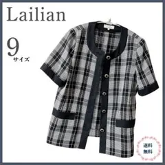 【美品】Leilian レリアン 半袖 ジャケット ノーカラー　チェック
