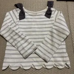 プティマイン　リボン付 ボーダー　シルバー　長袖カットソー　トップス　110cm