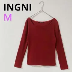 【イング】INGNI カットソー　長袖Tシャツ　リブ　襟スカラップ　赤レッド　Ｍ
