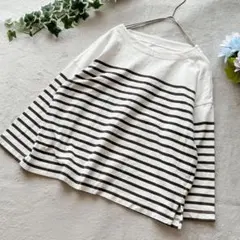 良品計画 ꕤ ボーダーカットソー 長袖 サイドスリット ボートネック ゆったり