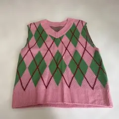 SHEIN アーガイル柄 ニットベスト M