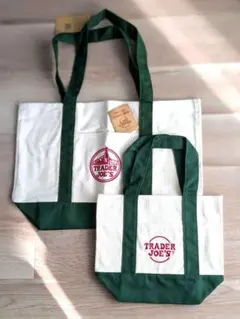 Trader Joe's トートバッグ グリーン 大小２点セットのサムネイル