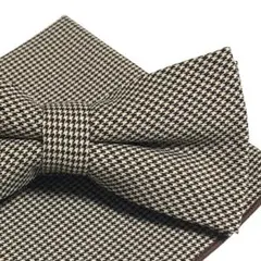 蝶ネクタイ・ポケットチーフ ブラウン 千鳥格子柄 挙式 新郎 無地 人気