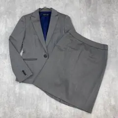 C504 美品 INDIVI スカートスーツ 上下 日本製 36 グレー×ブルー