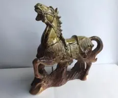 信楽焼　陶仙作　陶器製馬の置物 緑色
