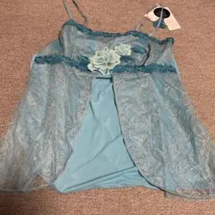 サルート　キャミソール 人肌のエロス　花刺繍　青　水色