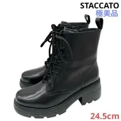 〈極美品〉STACCATO スタッカート【24.5】レースアップブーツ 黒のサムネイル