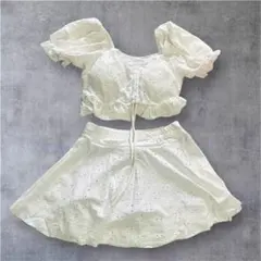 新品 水着 レディース 体型カバー XL ギャザー 白 パフスリーブ 大きい