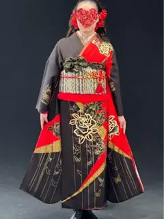 振袖フルセット　バラ　黒赤金