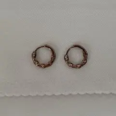 Cream dot. ツイスト フープピアス ピンクゴールド ビジュー
