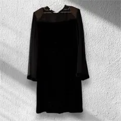 vintage ラメ × シアースリーブ 黒ワンピース Aライン クラシカル