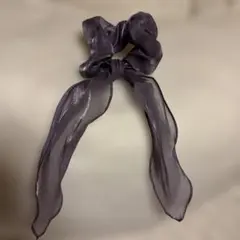 ヘアアクセサリー ヘアゴム シュシュ リボン 紫 パープル