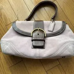 COACH スエード ハンドバッグ ピンク×ブラウン