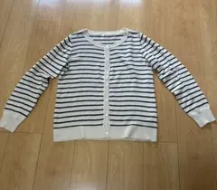 アイボリー・ネイビー ストライプ カーディガン