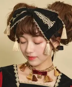 axes femme kawaii タッセル付リボンヘッドドレス ブラックのサムネイル