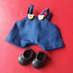 クマボタン付きデニムオーバーオール＆ブラック靴　ラブブ　ぬい服　格安
