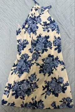 青い花柄ノースリーブミニワンピース 9R