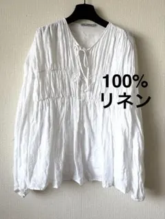 ZARA リネン100% フロントリボン ブラウスのサムネイル