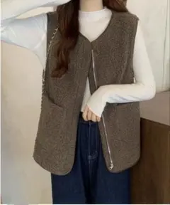 ブラウン フリース ボアベスト