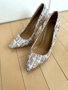 【新品未使用】パンプス 美脚10cmヒール布 ハイヒール ブライダルシューズ