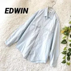 エドウィン◆チェック柄 デニム調シャツ 長袖 コットン ゆったり ユニセックス