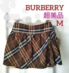 【超美品】バーバリー　巻きスカート風フレアミニスカート　ブラウン