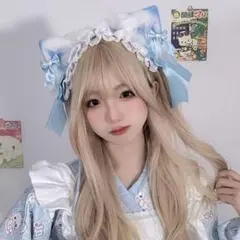 ★SALE★猫耳＆ヘッドドレス レース リボン 仮装 コスプレ 水色