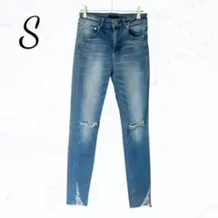 ジーナシス スキニーデニム ダメージ加工 ライトブルー S