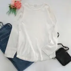 i185　THE SHOP TK ワッフルカットソー M 白　 長袖 男女兼用のサムネイル