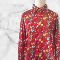 レトロブラウス 赤 花柄 総柄 金ボタン レトロポップ ヴィンテージ古着 13号