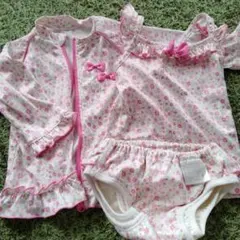 ベビー水着(女の子) フリル付き花柄セット 80-90cm 3点セット
