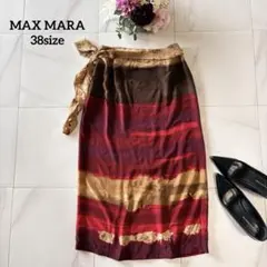 NO.2-158 MAX MARA 白タグ　総柄シルク巻きスカート　38のサムネイル