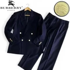 美品 バーバリー 紺ブレ セットアップ ダブル ネイビー 金ボタン モヘア
