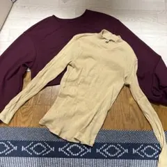 バーガンディ・ベージュ 長袖ニット2点セット