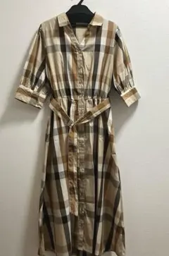 クロスツー　チェックシャツワンピース　ロングワンピース　M