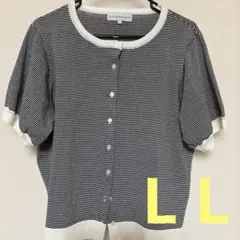 SEASON REASON ストライプ 半袖カーディガン LL