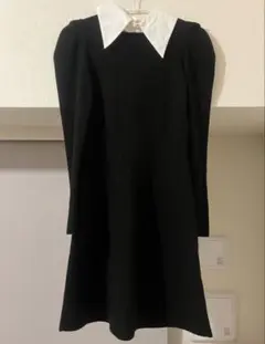 SNIDEL ブラック ホワイトカラーミニニットワンピース