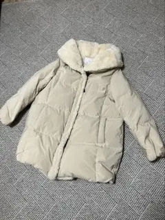 INED ベージュ✖️白 エコファーフードダウンコートジャケット大きいサイズ13号