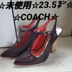 ☆未使用☆COACH☆23.5㌢☆サンダル☆ボルドー☆オレンジ☆ゴールド。レザー