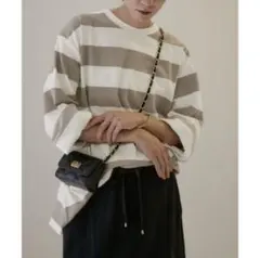 ○サロンアダムエロペ【WEB限定】ポンチワイドボーダー　ロングスリーブ　Tシャツ