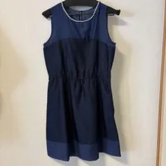 [美品]センスオブプレイス　ネイビー ノースリーブ ワンピース パール装飾