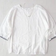 コムサ◇メロウフリルカットソー ５分袖Tシャツ ノームコア オフィスカジュアルM