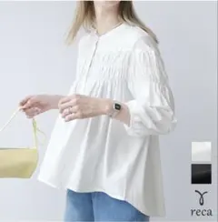 【新品未使用】reca ブラウス風ピンタックギャザーカットソー M-L
