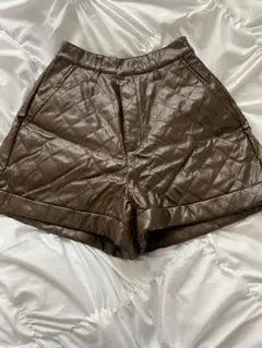 レトロガールRETRO GIRLブラウン キルティング レザーショートパンツ F