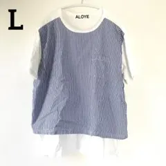 ALOYE アロイ ストライプ 切り替えTシャツ Lサイズ　日本製　希少　青のサムネイル