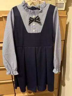 ネイビー フリルリボン Aラインドレス 発表会　150cm